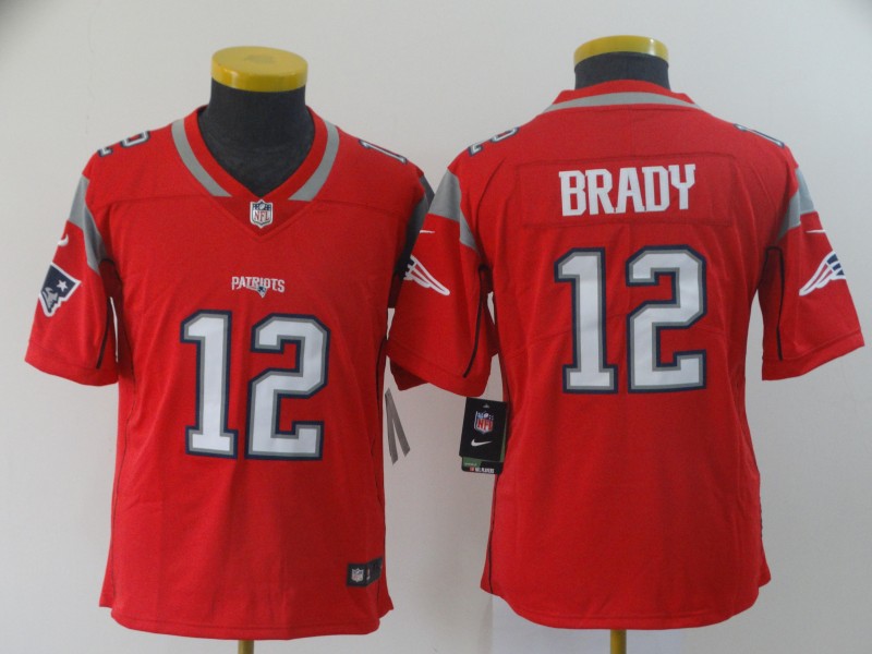 Youth New England Patriots #12 Brady red Nike Vapor Untouchable Limited NFL Jersey